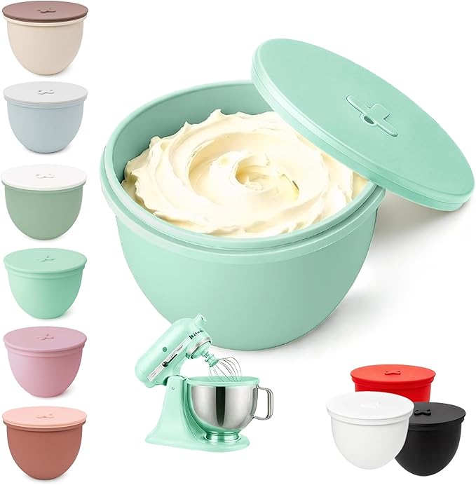 Omoiyari Premium MINT Silicone Bowl Liner with Lid for KitchenAid 4.5-Qt Tilt-Head (Only),2mm Extra-Thick Silicone,Odour-Free&Heat-Resistant,Air Valve for Dough Proofing,Dishwasher Safe,BPA Free