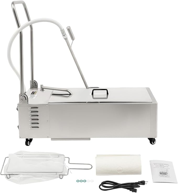 Mobile Fryer Filter Machine, 370W 110V 55L/14.5 Gal Commercial Oil Filler Cart Truck Separator Stainless Steel Cooking Oil Filtration System with 10L/2.64/Gal/min Pump for Supermarket Restaurant
