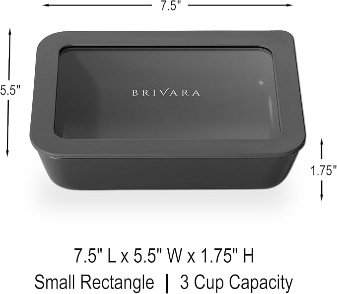 Ceramic Coated Glass Food Storage Container | No PTFE, PFOA, PFAS, and BPA | Reusable Non Toxic Meal Prep Container with Glass Lid | Easy To Store | 3 Cup Rectangle [Onyx]