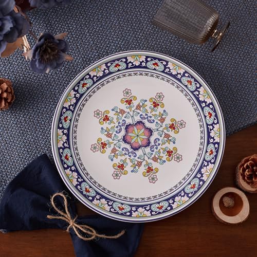 Bico Mandala Kaleidoscope Dinner Plates Set of 4, 11 Inch Large Ceramic Plates for Pasta, Steak, Stylish Serving Dishes, Microwave and Dishwasher Safe, Gift for Housewarming and Thanksgiving