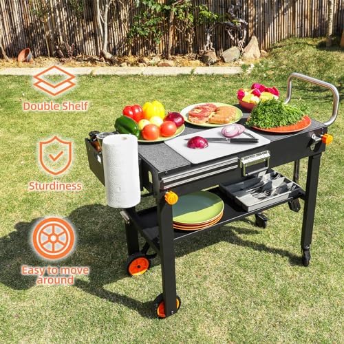 Portable Outdoor Grill Table, Blackstone Grill Stand, Folding BBQ Cart