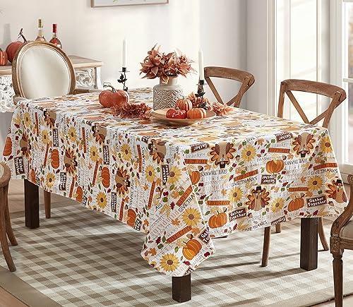 Newbridge Happy Thanksgiving Turkey 60x102 Inch Rectangle Vinyl Tablecloth
