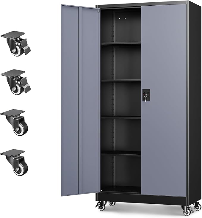 Letaya Metal Garage Storage Cabinets with Lock Door and Adjustable Shelves, Steel Tool Cabinets for Home,Office,Warehouse Organisieren (Black Grey, 75" H)