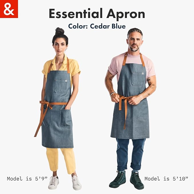 hedley & bennett Essential Apron - Heavy-Duty Denim Kitchen Apron with Pockets & Towel Loop - Professional Chef Workwear for Cooking & Grilling - Cedar