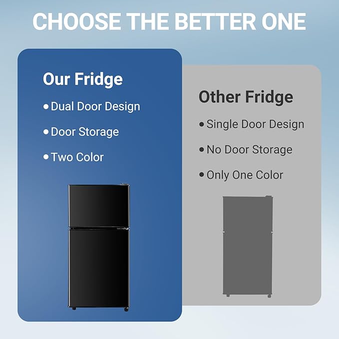 Apartment Size Fridge with Freezer 3.6 Cu. Ft. Mini Refrigerator with Freezer, Small Dorm Fridge Adjustable Thermostat & Shelves Small Refrigerator with Freezer for College, Office, Kitchen, Black