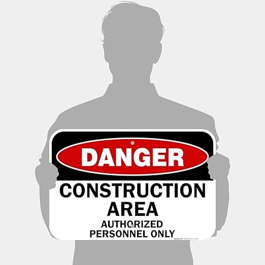 Danger Construction Area Sign, Authorized Personnel Only Sign, 12x18 Inches, Rust Free .063 Aluminum, Fade Resistant, Made in USA