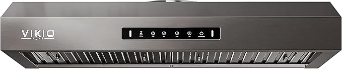 30 inch Range Hood Stainless Steel(PVD), Black Stove Hood with 1200 CFM with 1.5 Sones Quiet,3 Speed Exhaust Fan Hood Vents for Kitchen,Under Cabinet Range Hood with GU10 LED Lights