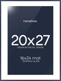 Homeforia 20x27 Picture Frame Navy Blue, High End Metal 20x27 Poster Frames with Mat 16x24 Photo, 20 x 27 Navy Blue Frame Matted to 16 by 24 Print, 27x20 Thin Frame, Tempered Glass, Wall Kit, Set of 1