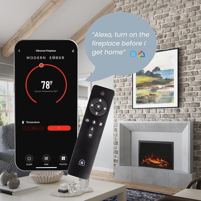 Modern Ember Highmark Traditional 30 Inch Built-in Smart Electric Fireplace Insert with Remote Control | Alexa/WiFi Enabled | Electric Firebox Heater with Multi-Color Flames | 1500W