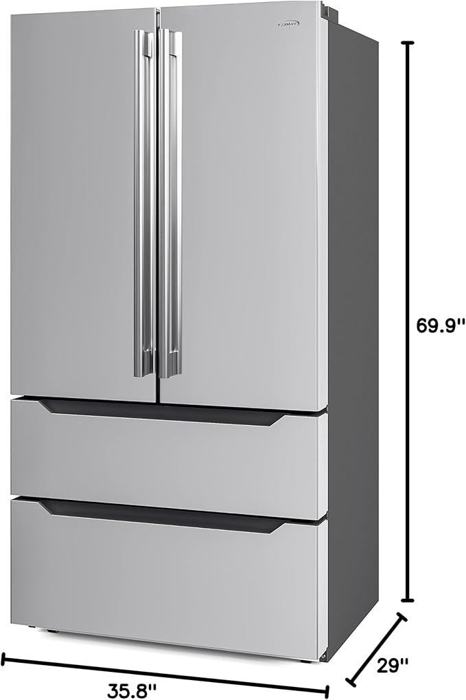 KoolMore Counter Depth French Door Refrigerator with Ice Maker, 4 Door Stainless-Steel Fridge - 22.5 Cu.Ft