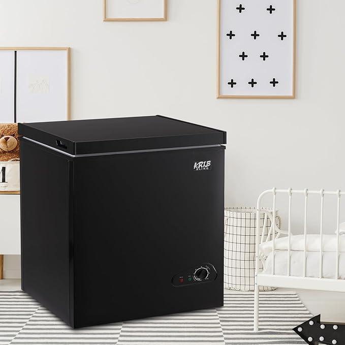 Compact Chest Freezer with Removable Basket, 5.0 Cu.ft Top Door Open Freestanding Deep Freezer with 7-Level Temperature Adjustment, Ideal for Home, Kitchen & Office, Black