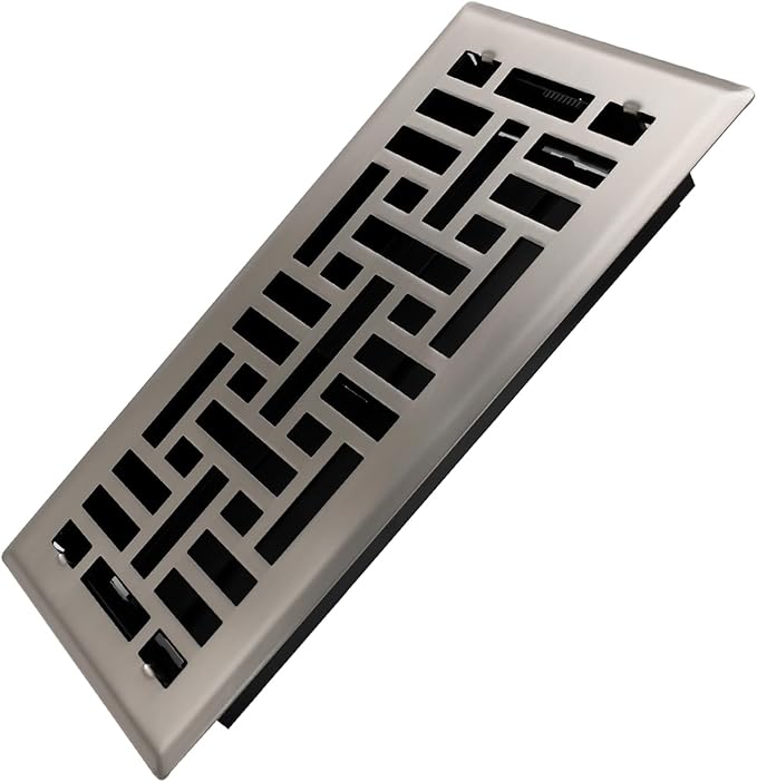 4x10 Inches Heavy Duty Walkable Floor Register Easy Adjust Air Supply Lever Floor Vents - Seattle Design - Vent Cover for Home Floor - Satin Nickel
