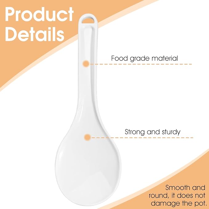 Giantree 2 Pcs Plastic Rice Paddle, 7.7 Inch Non-Stick White Rice Spoon Scooper for Cookers