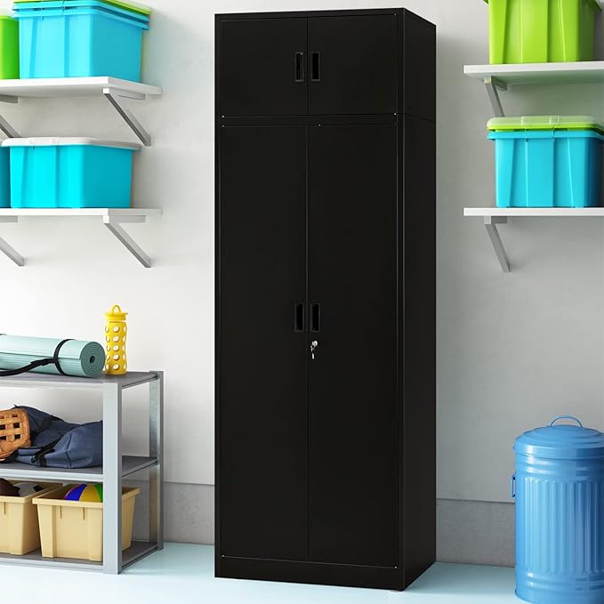 BESFUR Metal Storage Cabinet, 87-inch Tall Large Garage Storage Cabinet with Adjustable Shelves & Locking Doors for Home Office, Garage and Utility Room-Black