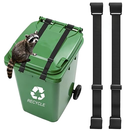 2PCS Trash Can Locks for Animals-Proof with Double Metal Hook, Adjustable Strap for 28-96 Gallon Garbage Bin Locks Against Raccoons, Squirrels, Outdoor Trash Can Lid Protection with Secure Buckle