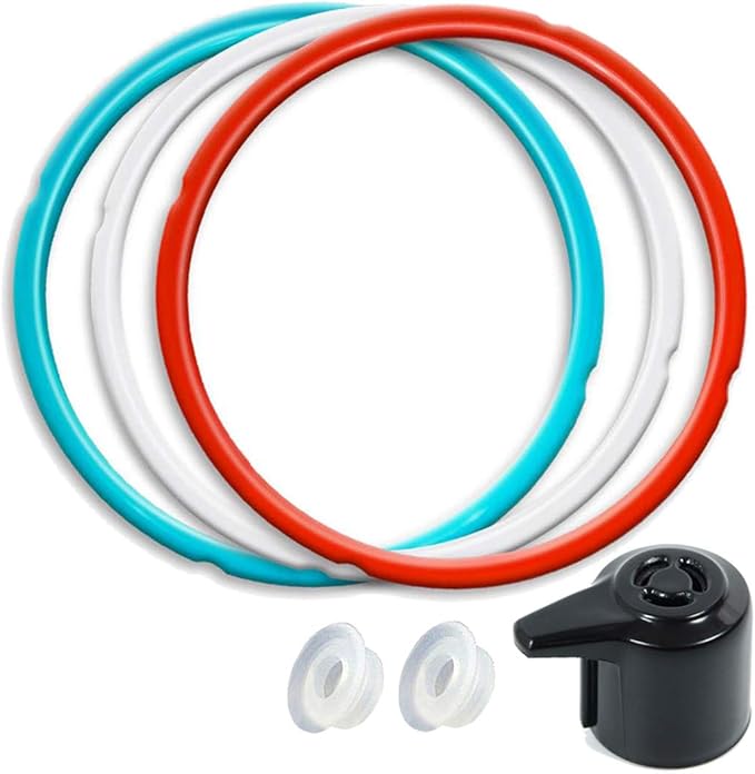 6QT Silicone Sealing Ring 3 Pack with Steam Release Valve | Fits Instanpot Duo/Lux/Ultra 5QT & 6QT Cookers, Dishwasher Safe.