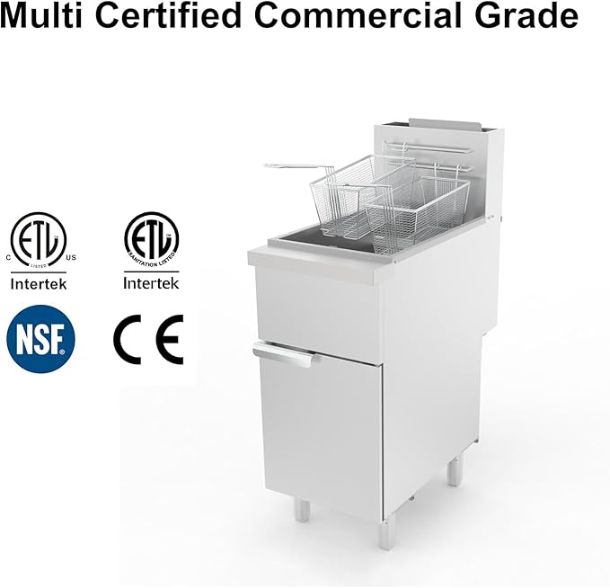 Commercial Deep Fryer, 3-Burner Fryer for Restaurants, Stainless Steel Gas Floor Fryer with 2 Baskets and Adjustable Temperature, Liquid Propane Powered, 40 LBS Capacity, 400°F, 90,000 BTU