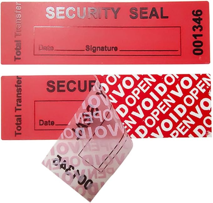 100pcs 1"x3.35" Total Transfer Tamper Evident Stickers, Writable Security Void Labels with Serial Numbers, Torn up Invalid Safety Seals， for Shipping, Privacy Protection (Red, 500pcs)