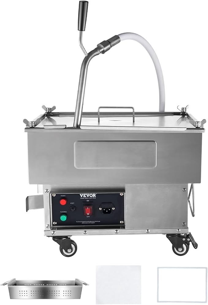 VEVOR Deep Fryer Filter 18 L/44 LBS/5.8 Gal, Frying Oil Filter System Machine 300W, Deep Fryer Oil Filter 10 L/min, Cooking Oil Filter Pump & Oil Hose, Mobile Fryer Filter 110V Kitchen Restaurant