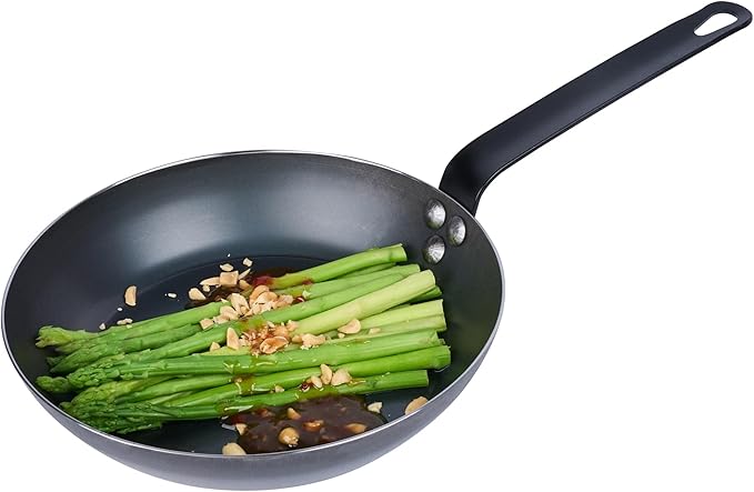 Restaurantware-Met Lux 9.5 Inch Fry Pans, 6 Lightweight Frying Pans - Induction-Ready, Triple-Riveted, Black Carbon Steel Cooking Skillets, Durable, For Searing, Sauteing, And Browning Food