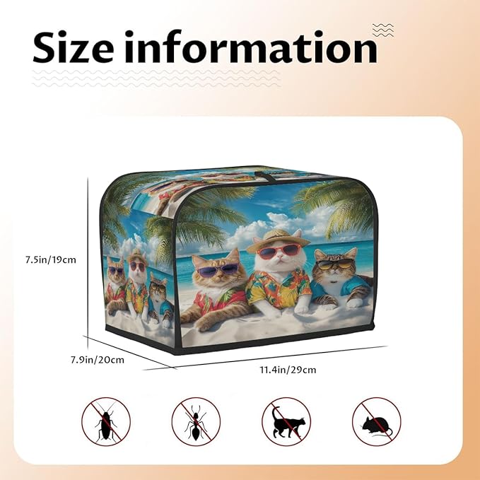 Toaster Cover 2 Slice, Beach Cat Anti Dust Protector for Bread Maker, Waterproof Kitchen Appliances Accessories