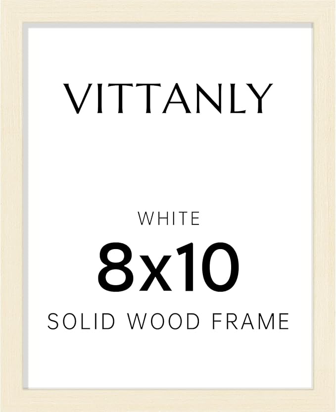 Vittanly 8x10 Picture Frame, Solid Wood Frame with Plexiglass, Includes 5x7 Mat, Wall Hanging or Tabletop for Home Decor, White, 1 Pack