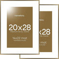 Homeforia Picture 20x28 Bronze Frame, High End Metal 20 x 28 Brass Poster Frames with Mat 14 x 22 for Photo, 20x28 Frame Matted to 14x22 Print, 28x20 Hanging Frames, Tempered Glass, Wall Kit, Set of 2