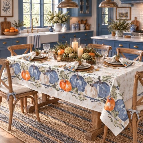 Newbridge Thanksgiving Blue Pumpkin Vines Tablecloth 52 x 52 Inch Square