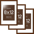 Homeforia 12x8 Picture Frame Brown, High End Dark Oak 8x12 Walnut Wooden Frames with Mat 6x8 Photo, 8 x 12 Wood Frame Matted to 6 by 8 Print, Wall or Tabletop Frame, Tempered Glass, Wall Kit, Set of 3