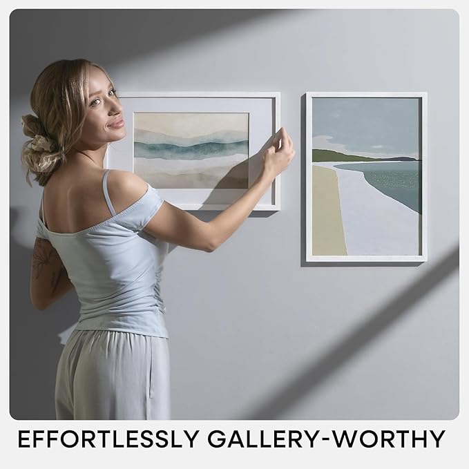 Homeforia 20x20 White Picture Frame, High End Oak 20 x 20 Square Wood Frames with Mat 16 by 16 inches Photo, 20by20 White Wooden Poster Frames Matted to 16x16 Print, Tempered Glass, Wall Kit, Set of 2