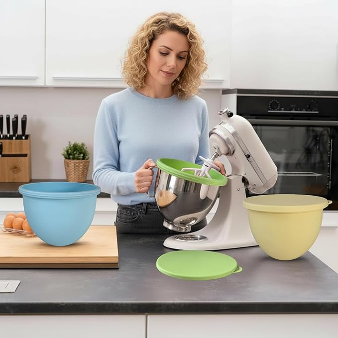 Silicone Bowl Liners for 5 Qt KitchenAid Mixers, Sets of 3 Liners & Lids for Tilt-Head Stand Mixer, Mixing Bowl Insert