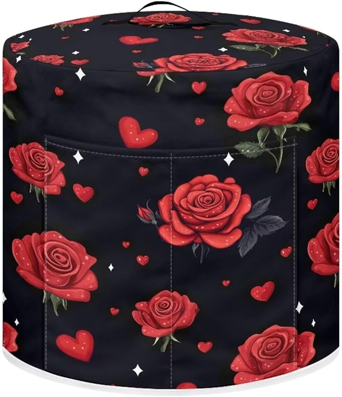 Pressure Cooker Cover for Women,Insulated Rice Cooker Cover with Easy to Clean Red Rose Waterproof Dust Cover with Pockets for Instant Pot 6 Quart Appliance Cover