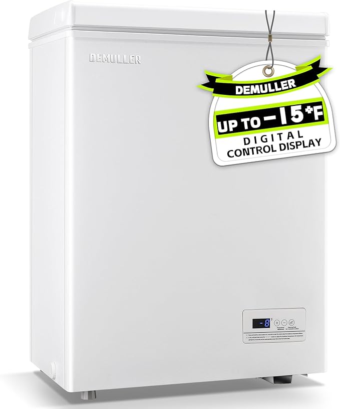 Small Mini Freezer Chest Freezer with 2 Hanging Baskets Electronic Control to 1℉ Top Door Open Freezer Energy Saving Quiet Operation Perfect for Dorm, Garage and RVS, White
