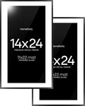 Homeforia 14x24 Picture Frame Black, High End Metal 14x24 Poster Frames with Mat 11x22 for Photo, 14 x 24 Black Frame Matted to 11 x 22 inch Print, 24x14 Thin Frame, Tempered Glass, Wall Kit, Set of 2