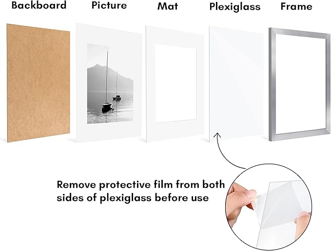 Americanflat 12x16 Picture Frame with Polished Plexiglass - Set of 5 - Use as 8.5x11 Frame with Mat or Display 12x16 Photo Without Mat - Galleria Collection - Picture Frames for Wall Display - Silver