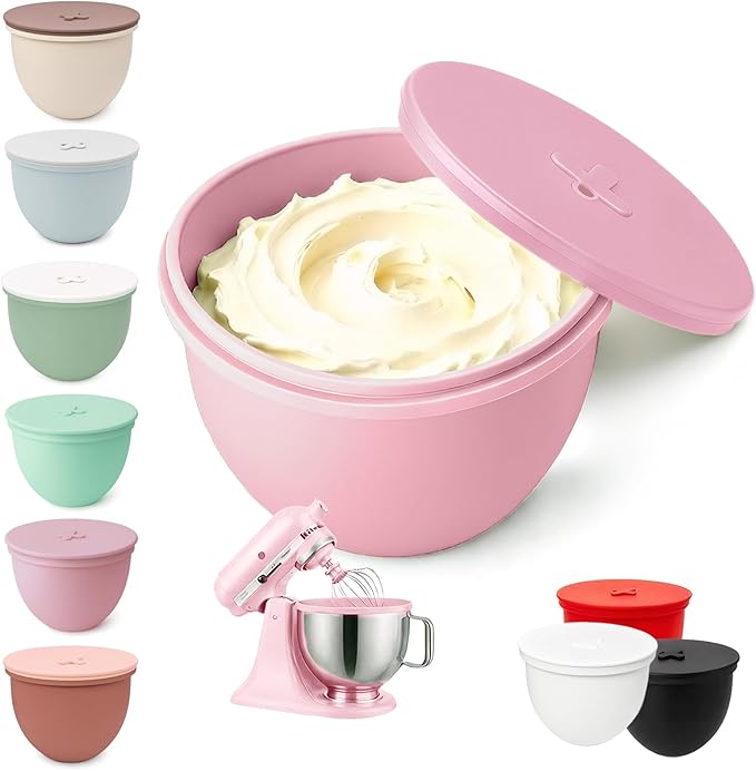 Omoiyari Premium PINK Silicone Bowl Liner with Lid for KitchenAid 4.5-Qt Tilt-Head (Only),2mm Extra-Thick Silicone,Odour-Free&Heat-Resistant,Air Valve for Dough Proofing,Dishwasher Safe,BPA Free