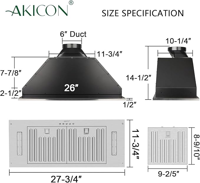 Akicon 30 Inch Range Hood Insert, Ultra Quiet Stainless Steel Ducted Insert/Built-in Kitchen Vent Hood with Powerful Suction, LED Lights and Dishwasher Safe Filters, 3-Speeds 600 CFM