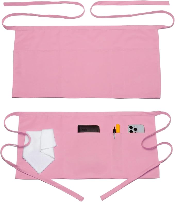 Argstar 2 Pack Server Apron with 4 Pockets, Waitress Waiter Waist Short Aprons(Available in 60/120 Pack)
