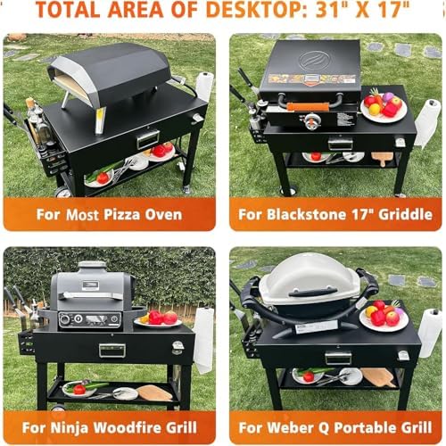 Hisencn Dual-Shelf Foldable Grill Cart for Blackstone&Ninja Woodfire