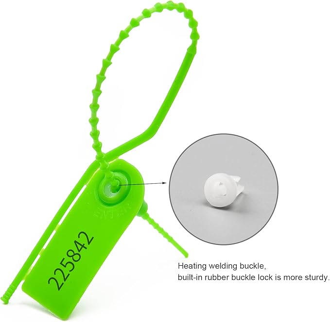 100 PCS Plastic Tamper Seals Pull Tight Security Seals Tags Breakaway Seals Numbered Zip Ties Disposable Self-Locking Ties for Fire Extinguisher, Tear Off Type, 210mm Length