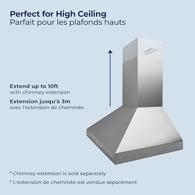 Hauslane Wall Mount Range Hood 36 Inch, Pro Model, Stainless Steel Range Hood, Strong Suction, Changeable LED Lamps, 6” Duct or Ductless, Kitchen Hood Vent, Stove Hood Vent