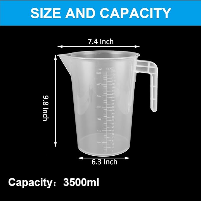 3 Pack 3.5 Liter Measuring Pitcher, Plastic Measuring Cups with Cover, Clear Plastic Graduated Measuring and Mixing Pitcher, Large Measuring Container with Handle and Pour Spout (3500ml)