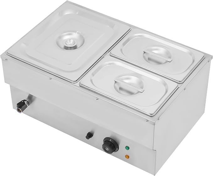 DYNAMI 110V 1500W Commercial Buffet Food Warmer,Large Capacity 3 Pan(2.4 * 2 Gal+1 Gal) Stainless Steel Electric Countertop Steam Table with Intelligent Thermostat Design,for Parties Buffet Catering