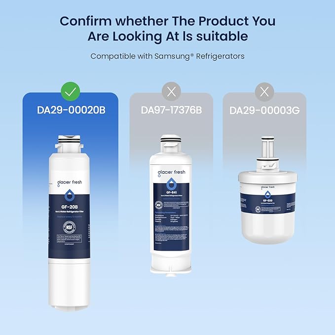 GLACIER FRESH Compatible with Samsung DA29-00020B Refrigerator Water Filter, DA29-00020A/B, DA29-00020B-1, HAF-CIN/EXP, 46-9101, RF4267HARS For French Door Fridge Kitchen (Pack of 1)