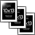 Homeforia Black 10x13 Picture Frame, High End Metal 10x13 Poster Frames with Mat 8.5x11, 10 x 13 Black Frames Matted to 8.5 x 11 inch Photo, 10 by 13 Hanging Frames, Tempered Glass, Wall Kit, Set of 3