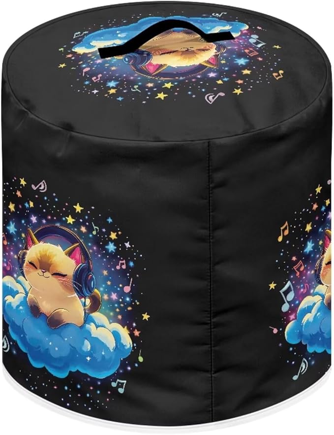 Xoenoiee Cat Starry Cloud Music Notes Pattern Pressure Cooker Cover for 8qt Kitchen Appliance Dust Cover with Pockets for Rice Cooker Air Fryer Slow Cooker