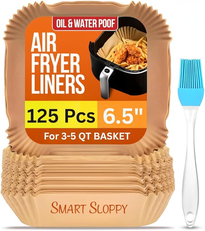 6.5 inch Square Air Fryer Liners Disposable Parchment Paper Liner Airfryer 3-5 QT Basket inserts Filter Sheets EXTRA THICK 40 GSM - Pack of 125