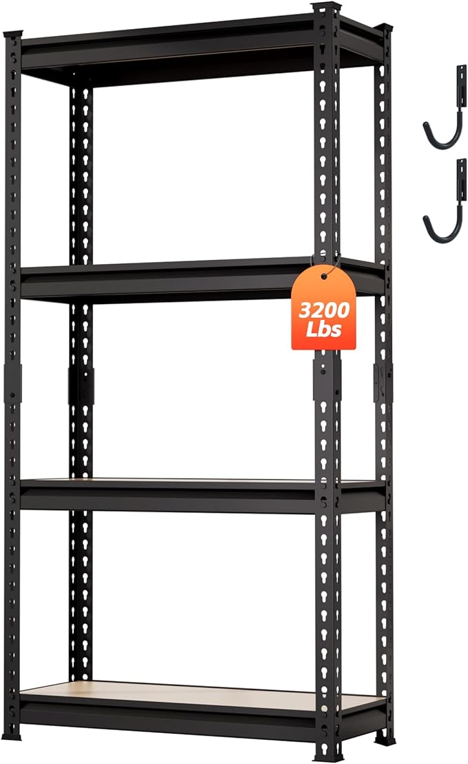 DYNALOAD 3200 Lbs Heavy Duty Garage Shelving, 4-Tier Adjustable Metal Storage Shelves, Boltless Steel Utility Rack for Garage Basement Warehouse, 30" W x 12" D x 60" H