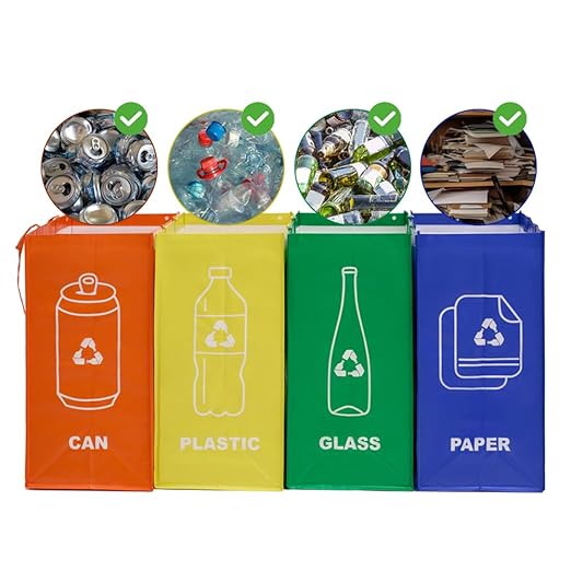 4 PCS Separate Recycling Waste Bin Bags,Reusable Waterproof Waste Baskets for Kitchen Office Home,Indoor Recycle Bins Waste Trash Sorting Organizer