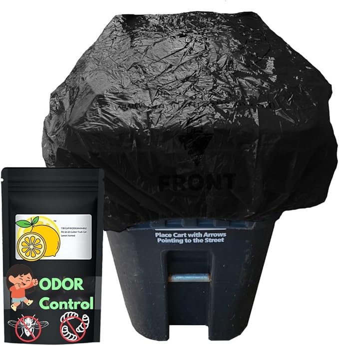 Trash Can Cover Odor Eliminating Bag with Elastic Rubber Band Lemon Scented Durable Chemical Free 64 Gallon 1 Pack